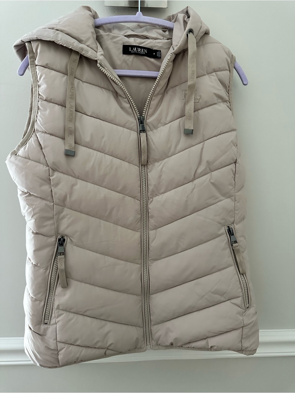 Lauren Ralph Lauren Light Beige Quilted Hooded Puffer Vest